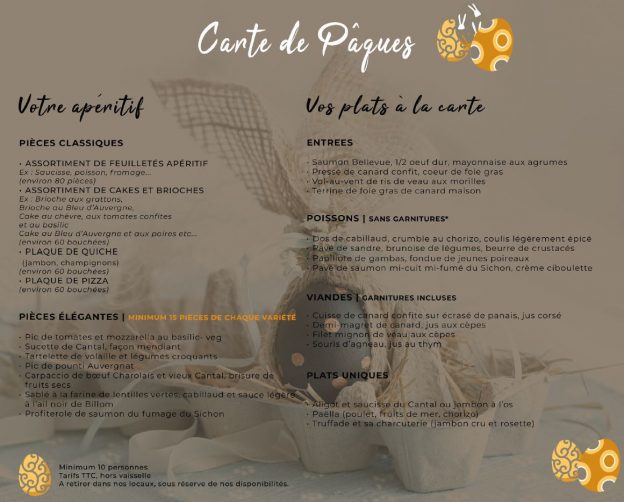 Carte des Plats à emporter pour Pâques 2025